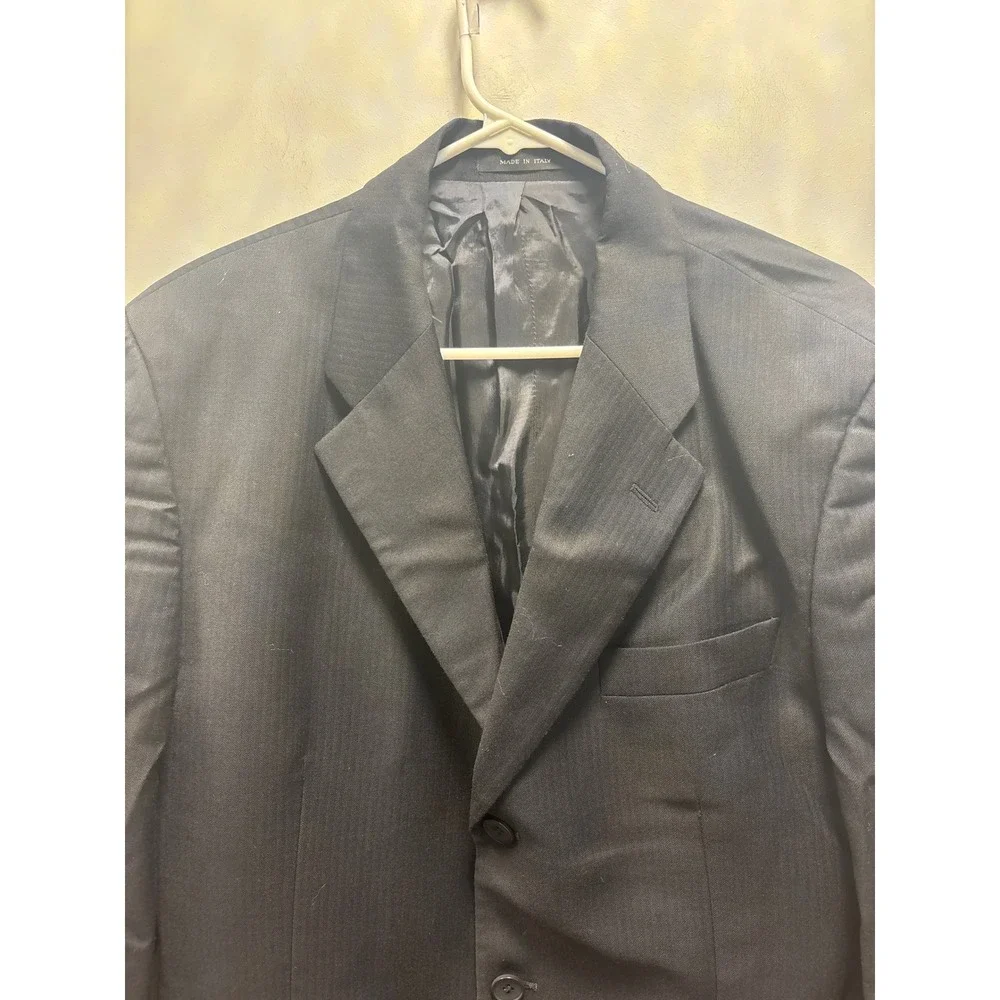 Emporio Armani Blazer Mens‎ 38.5L Black Herringbone 3-Button Suit Jacket Good